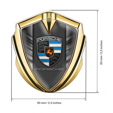 Porsche 3D Car Metal Domed Emblem Gold Steel Strokes Blue Crest Parts
