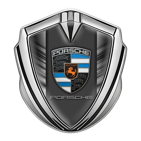 Porsche 3D Car Metal Domed Emblem Силжер Steel Strokes Blue Crest Parts