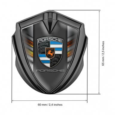 Porsche Bodyside Domed Emblem Graphite Color Strokes Blue Elements Crest