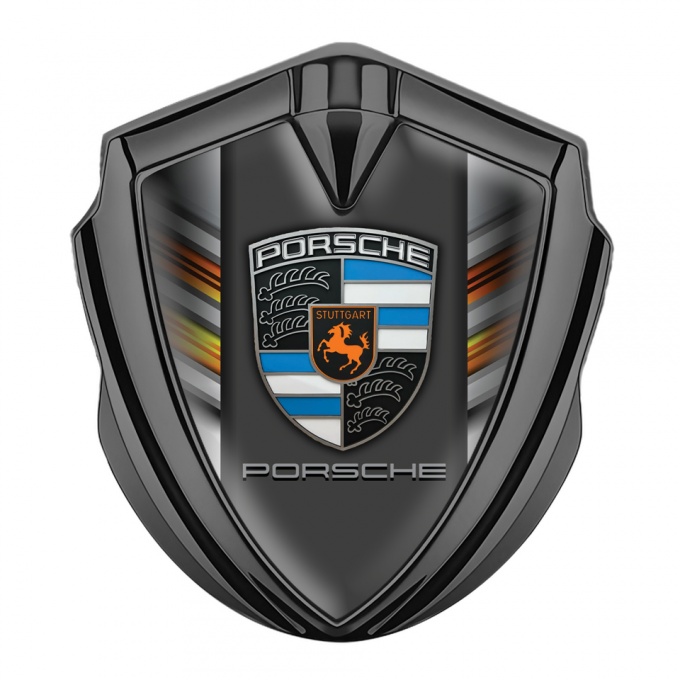 Porsche Bodyside Domed Emblem Graphite Color Strokes Blue Elements Crest