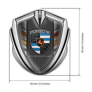 Porsche Bodyside Domed Emblem Silver Color Strokes Blue Elements Crest