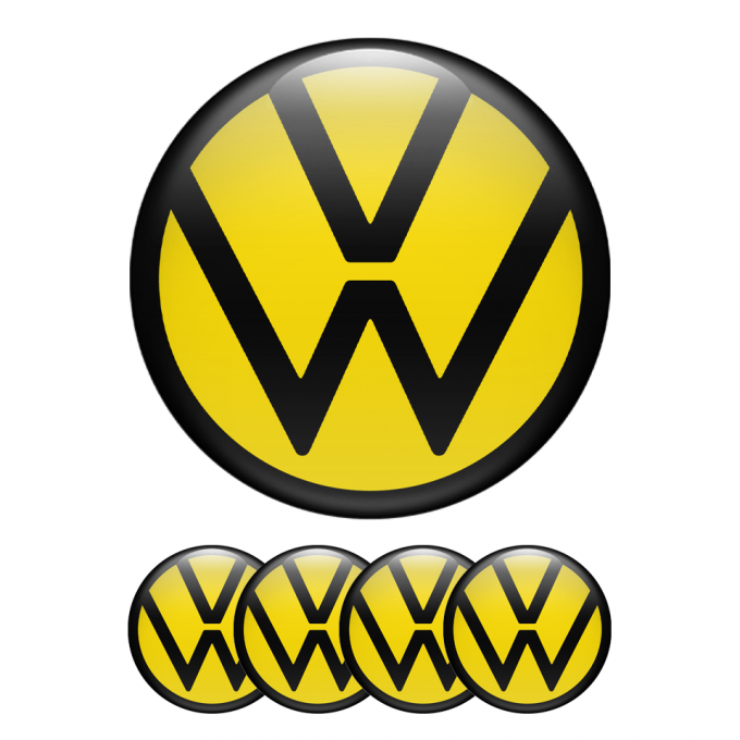 VW Center Hub Dome Stickers Yellow Black New Style Logo