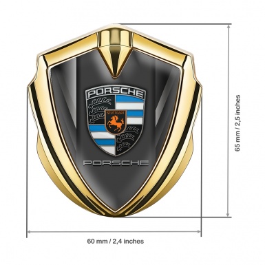 Porsche Fender Emblem Badge Gold Angled Grey Stripes Blue Fragments
