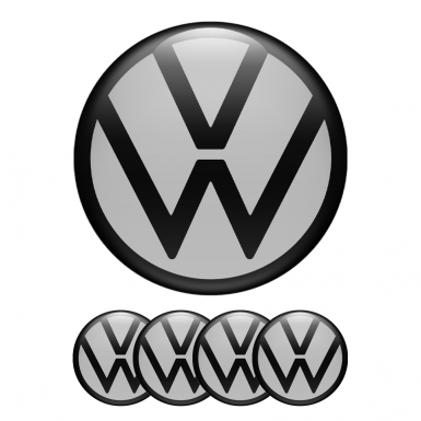 VW Dome Stickers Wheel Center Cap Grey Black New Style Logo