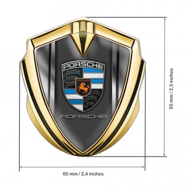 Porsche Bodyside Badge Self Adhesive Gold Metal Frame Blue Fragments