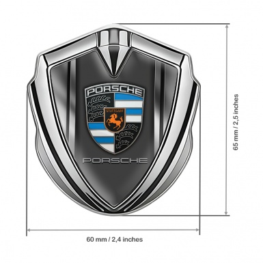 Porsche Bodyside Badge Self Adhesive Silver Metal Frame Blue Fragments