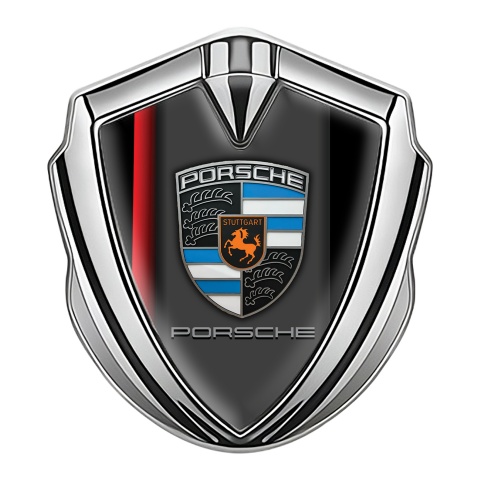 Porsche Tuning Emblem Self Adhesive Silver Black Red Gradient Line Edition