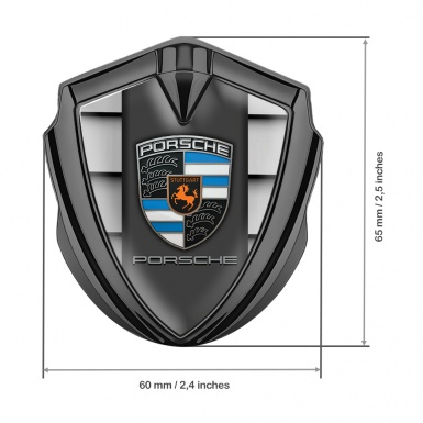 Porsche Fender Metal Domed Emblem Graphite Steel Shutter Effect Blue Details
