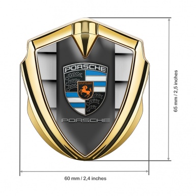 Porsche Fender Metal Domed Emblem Gold Steel Shutter Effect Blue Details