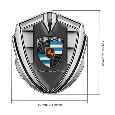Porsche Fender Metal Domed Emblem Silver Steel Shutter Effect Blue Details