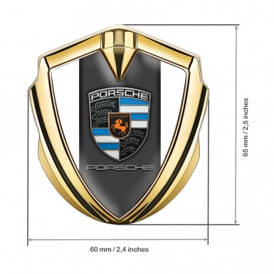 Porsche Bodyside Domed Emblem Gold White Foundation Blue Elements