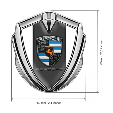 Porsche Bodyside Domed Emblem Silver White Foundation Blue Elements