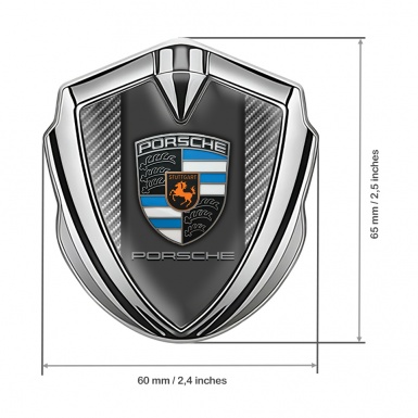 Porsche Fender Emblem Badge Silver Light Carbon Blue Segments Crest