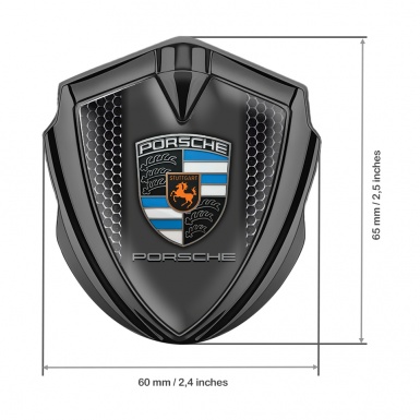 Porsche Fender Metal Domed Emblem Graphite Steel Mesh Blue Crest Elements