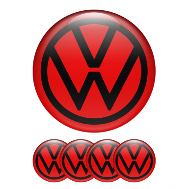 VW Domed Stickers Wheel Center Cap Red Black New Style Logo Ring
