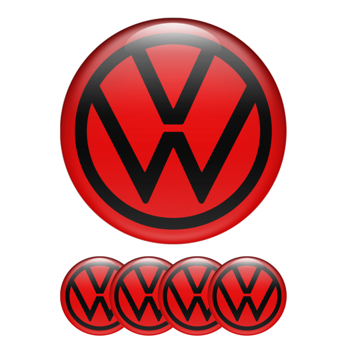 VW Domed Stickers Wheel Center Cap Red Black New Style Logo Ring