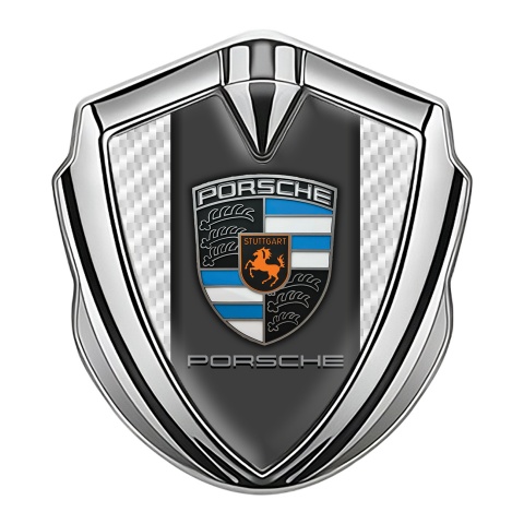 Porsche Trunk Emblem Badge Silver White Carbon Blue Crest Fragments