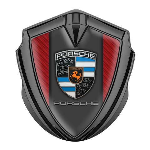 Porsche Trunk Metal Emblem Badge Graphite Red Carbon Blue Crest Motif