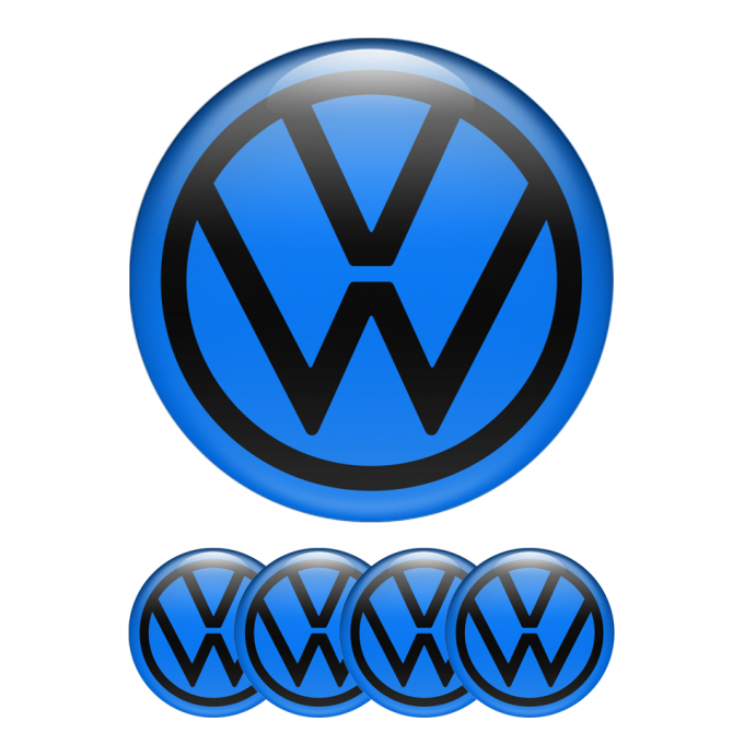 VW Wheel Center Caps Emblem 3D Blue Black New Style Logo Ring