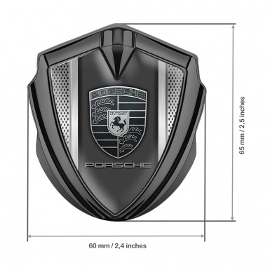 Porsche Bodyside Domed Emblem Graphite Grey Steel Mesh Monochrome Logo