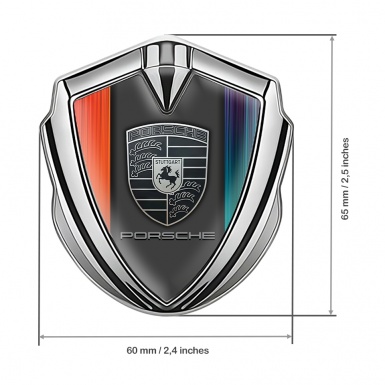 Porsche Tuning Emblem Self Adhesive Silver Color Gradient Greyscale Crest