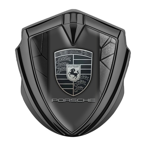 Porsche Trunk Metal Emblem Badge Graphite Grey Mosaic Motif Greyscale Logo