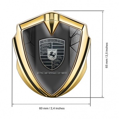 Porsche Trunk Metal Emblem Badge Gold Grey Mosaic Motif Greyscale Logo