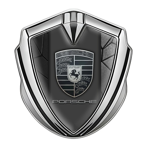 Porsche Trunk Metal Emblem Badge Silver Grey Mosaic Motif Greyscale Logo