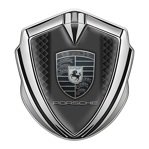 Porsche Self Adhesive Bodyside Emblem Silver Black Net Motif Greyscale Logo