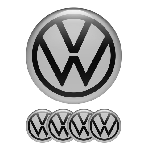 VW Dome Stickers Wheel Center Cap Grey Black New Style Logo Ring