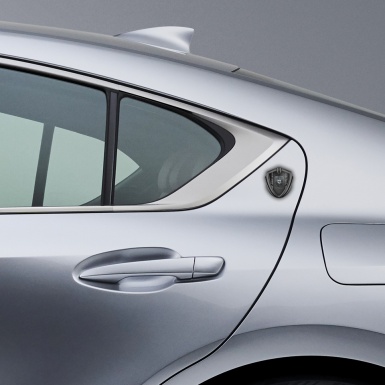 Porsche 3D Car Metal Domed Emblem Graphite Symmetric Stripes Grey Logo