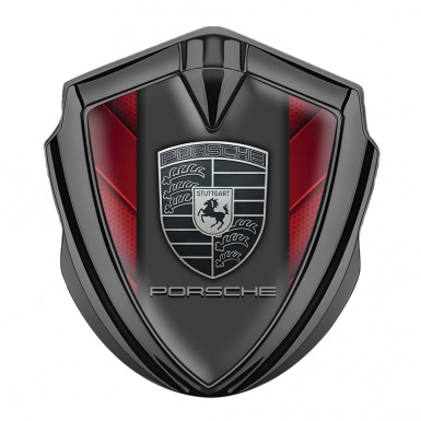 Porsche Bodyside Domed Emblem Graphite Red Hexagon Plates Grey Motif