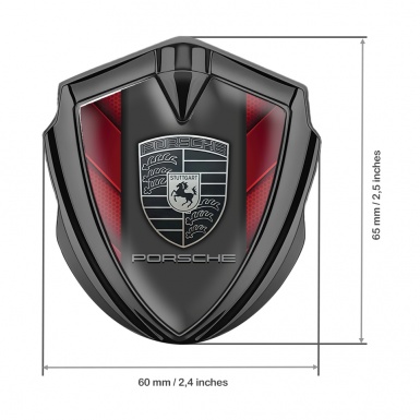 Porsche Bodyside Domed Emblem Graphite Red Hexagon Plates Grey Motif