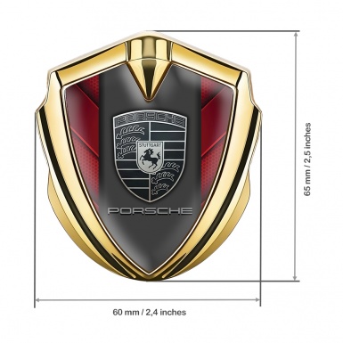 Porsche Bodyside Domed Emblem Gold Red Hexagon Plates Grey Motif
