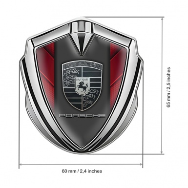 Porsche Bodyside Domed Emblem Silver Red Hexagon Plates Grey Motif