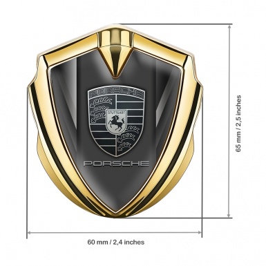 Porsche Bodyside Badge Self Adhesive Gold Symmetrical Lines Grey Logo