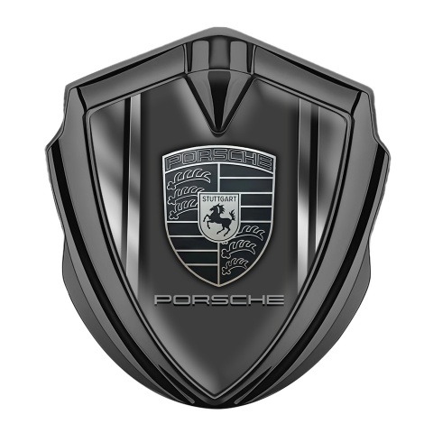 Porsche Tuning Emblem Self Adhesive Graphite Metallic Sides Monochrome Logo