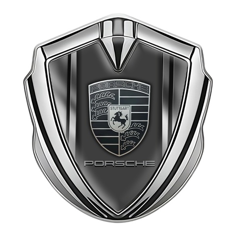 Porsche Tuning Emblem Self Adhesive Silver Metallic Sides Monochrome Logo
