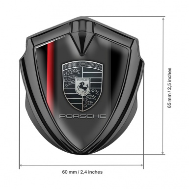 Porsche Fender Metal Domed Emblem Graphite Black Scarlet Stripe Grey Logo