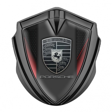 Porsche Bodyside Domed Emblem Graphite Dark Mesh Scarlet Fins Grey Logo