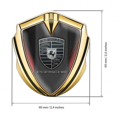 Porsche Bodyside Domed Emblem Gold Dark Mesh Scarlet Fins Grey Logo