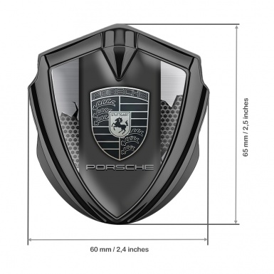 Porsche Tuning Emblem Self Adhesive Graphite Light Hex Cracked Steel Edition