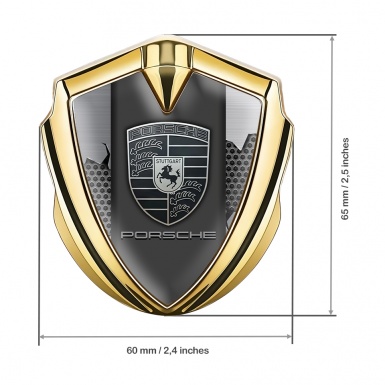 Porsche Tuning Emblem Self Adhesive Gold Light Hex Cracked Steel Edition