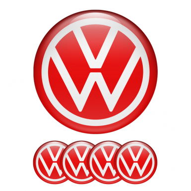 VW Domed Stickers Wheel Center Cap Red White New Style Logo Ring