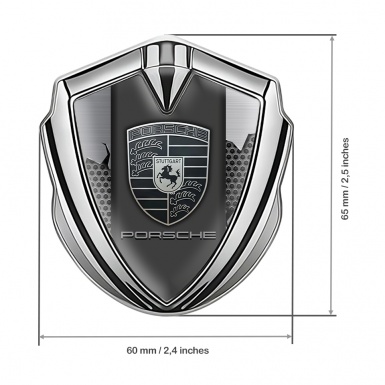 Porsche Tuning Emblem Self Adhesive Silver Light Hex Cracked Steel Edition