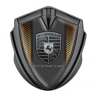 Porsche Fender Metal Domed Emblem Graphite Sandy Mesh Monochrome Motif