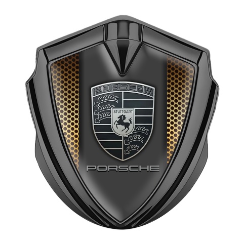 Porsche Fender Metal Domed Emblem Graphite Sandy Mesh Monochrome Motif