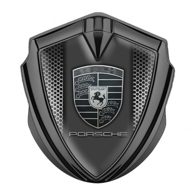 Porsche Metal Emblem Self Adhesive Graphite Steel Grate Monochrome Logo