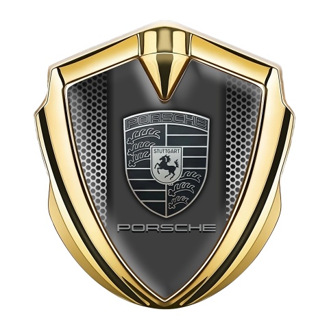 Porsche Metal Emblem Self Adhesive Gold Steel Grate Monochrome Logo