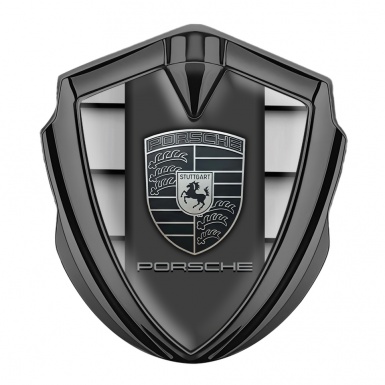 Porsche 3D Car Metal Domed Emblem Graphite Steel Plates Monochrome Crest